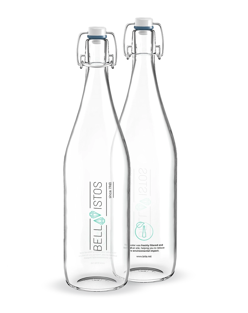 Due bottiglie BRITA Classic con i loghi dei clienti.