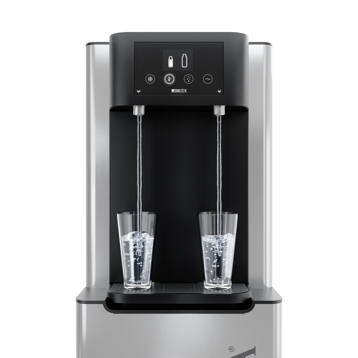 Il distributore d'acqua BRITA Fill Pro sta riempiendo due bicchieri d'acqua